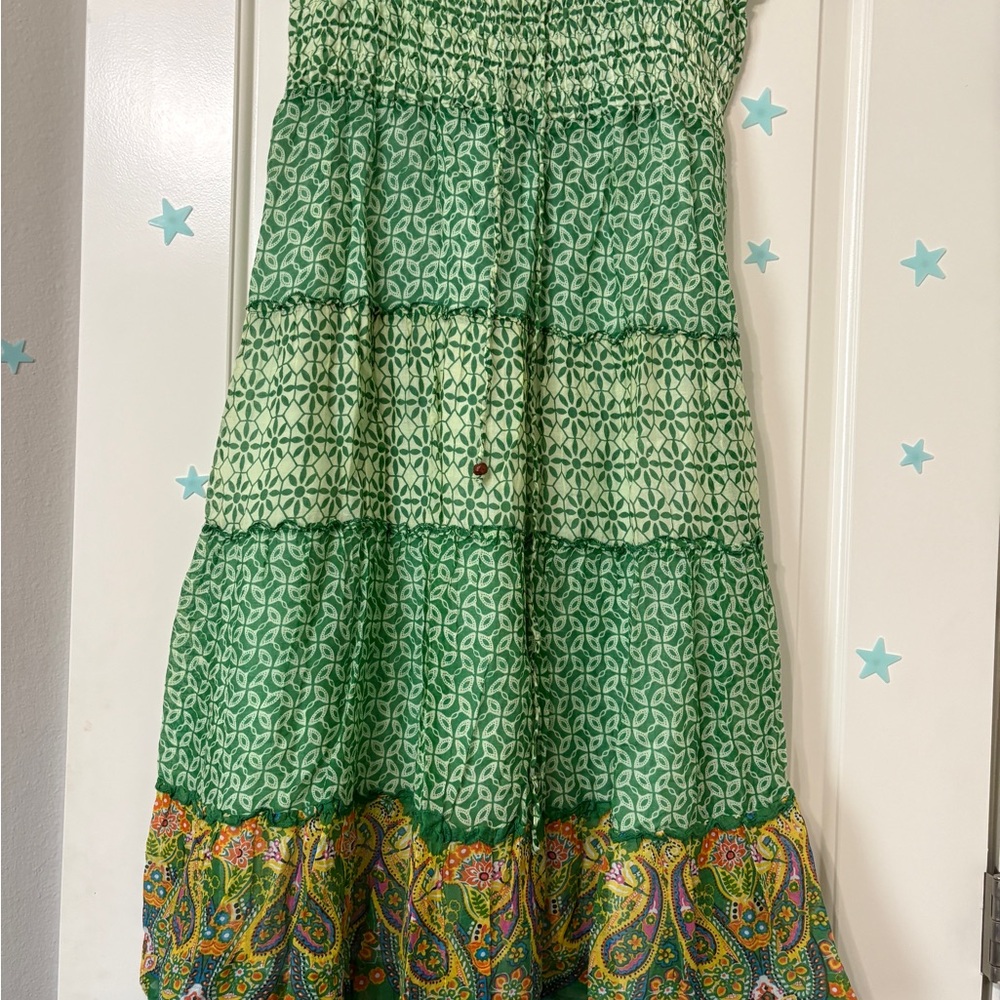 Raviya Green Maxi Dress Smocked Tiered A-line